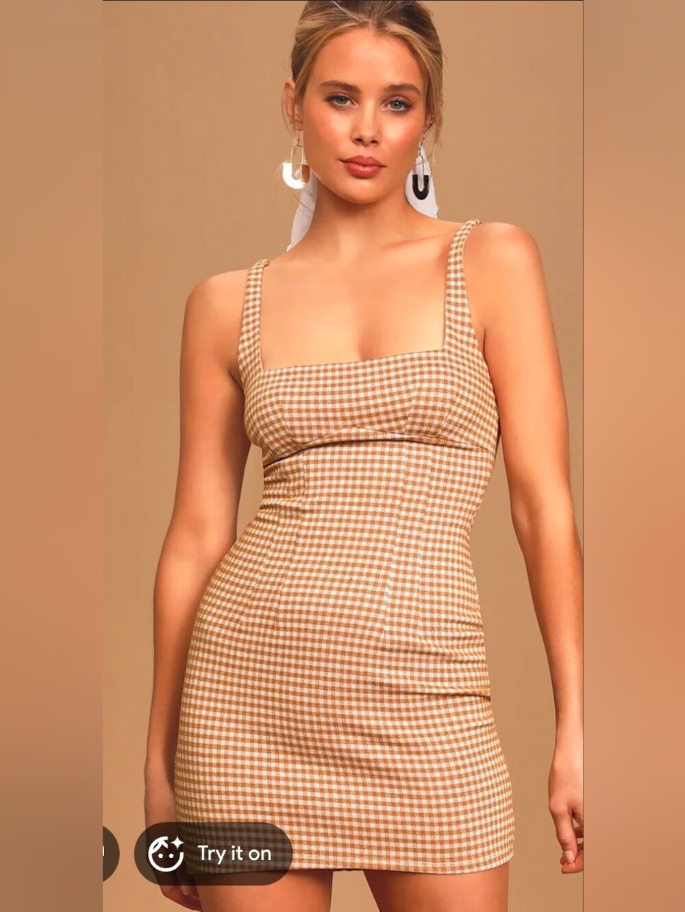 Abercrombie Gingham Square Neck Tulip Hem Mini Dress
